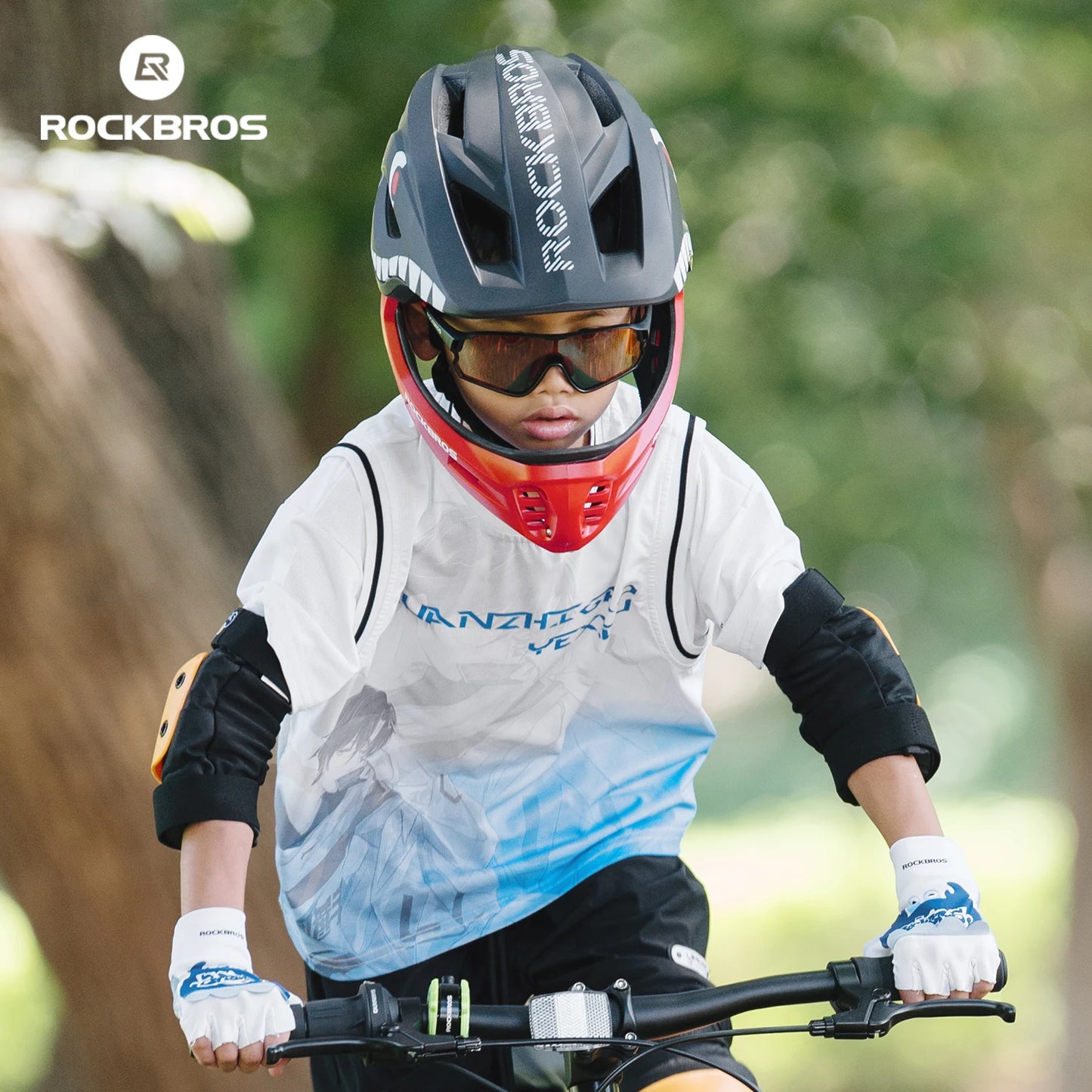 ROCKBROS Child Cycling Helmets Detachable Full Face Helmet Lightweight Adjustable Bicycle Scooter Helmet Safety Breathable