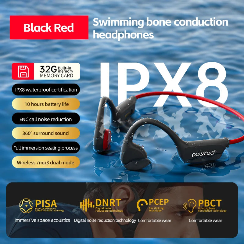 POLVCDG X7 Bone conduction Bluetooth earphone IPX8 swimming earphone 32G memory outdoor sports cycling earphone 2024 new product