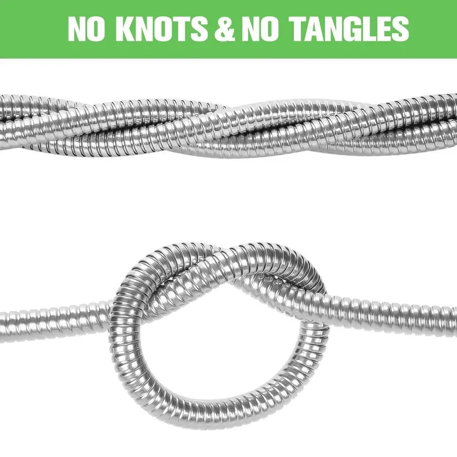 Hose 100ft Stainless Steel Water Hose Super Tough Flexible Water Pipe with Brass Fittings and Sprayer Nozzle, No Kink, Rust Proo