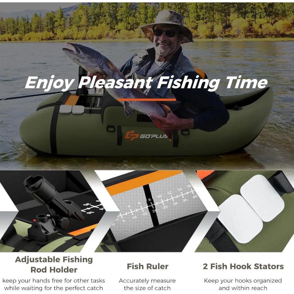 Inflatable Float Tube, Fishing Belly Boat with Fish Ruler, Pump,Storage Bag,Adjustable Straps, for Angling, 350LBS Load Capacity