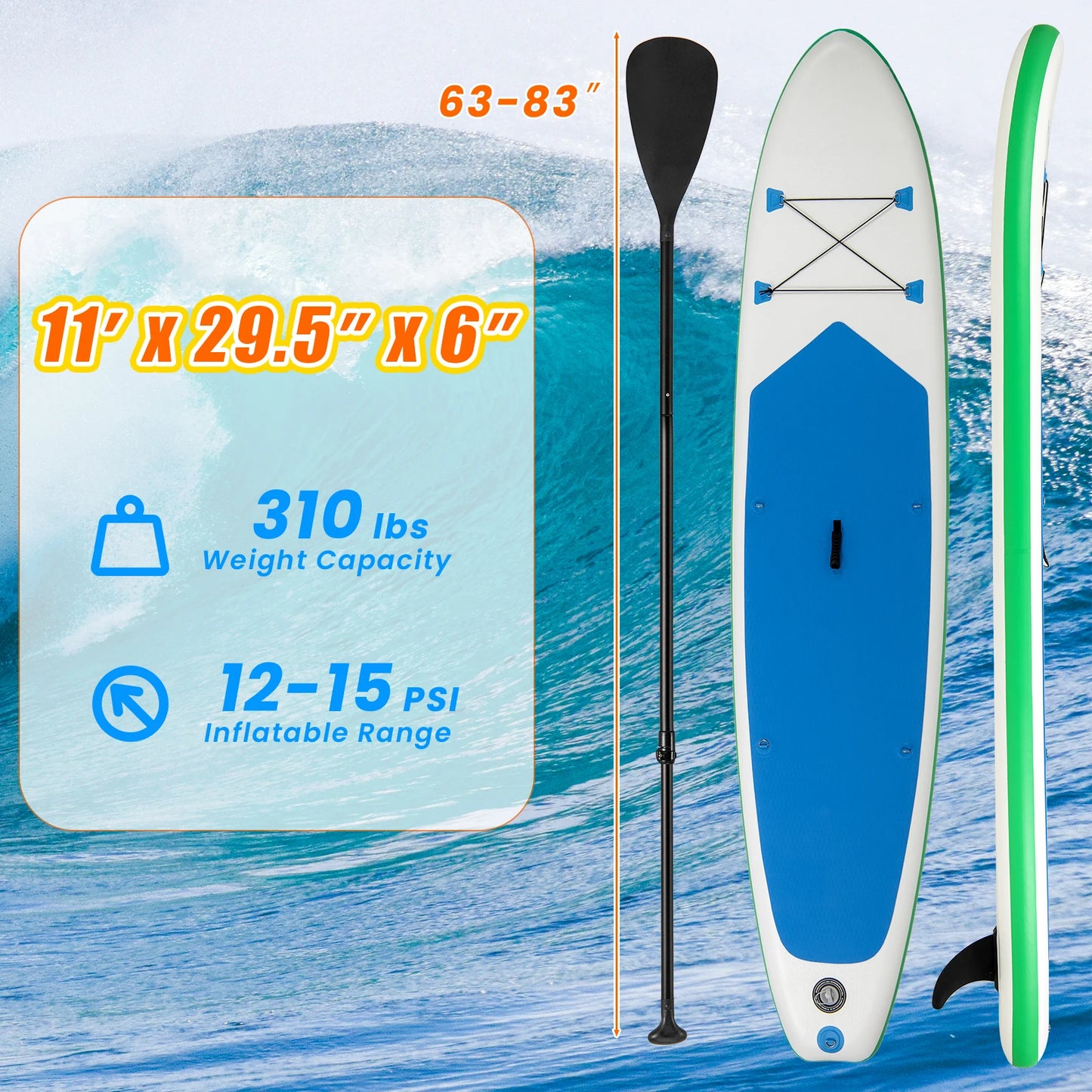 11' Inflatable Stand Up Paddle Board w/ Accessories Paddle Hand Pump Repair Kit