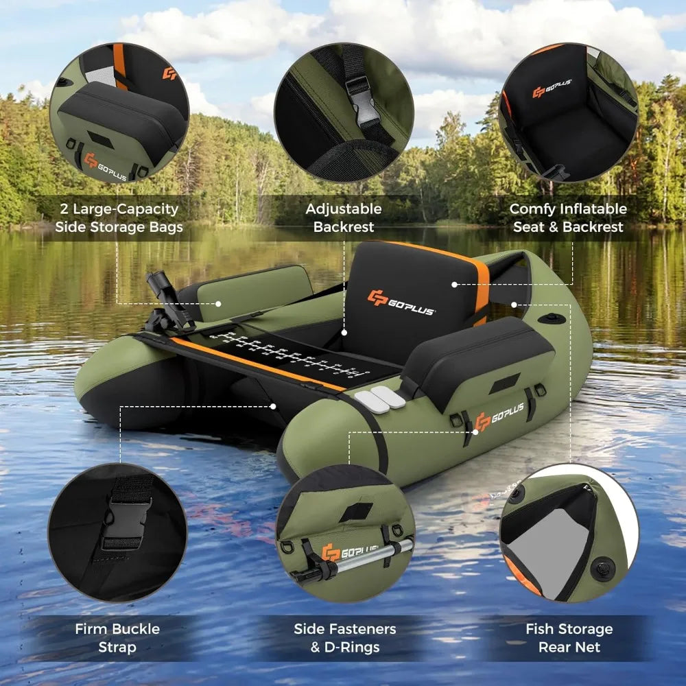 Inflatable Float Tube, Fishing Belly Boat with Fish Ruler, Pump,Storage Bag,Adjustable Straps, for Angling, 350LBS Load Capacity