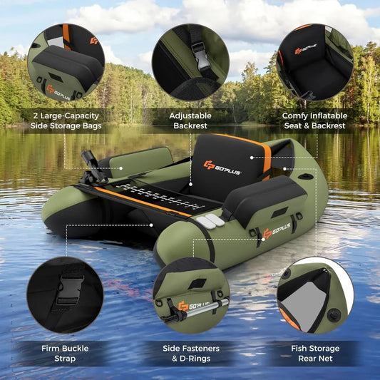 Inflatable Float Tube, Fishing Belly Boat with Fish Ruler, Pump,Storage Bag,Adjustable Straps, for Angling, 350LBS Load Capacity