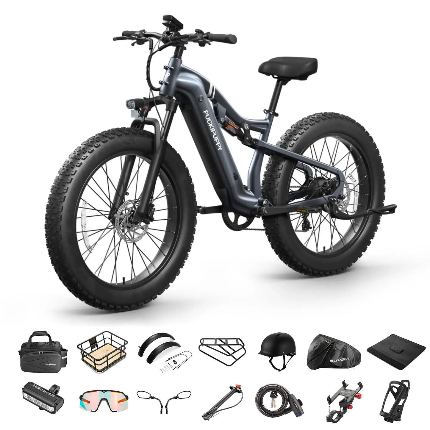 PUCKIPUPPY Labrador-pro Electric Bike 26" Fat Tire Full Suspension Electric Mountain Bike 1350W 48V 20AH Ebike 2-Year Warranty
