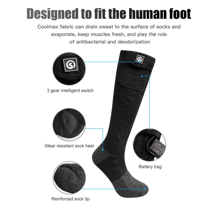 Snow Deer Winter Heated Sock Thermal Stockings Woman Men Ski Camping Warm Socks Sports Rechargeable Battery Foot Warmer