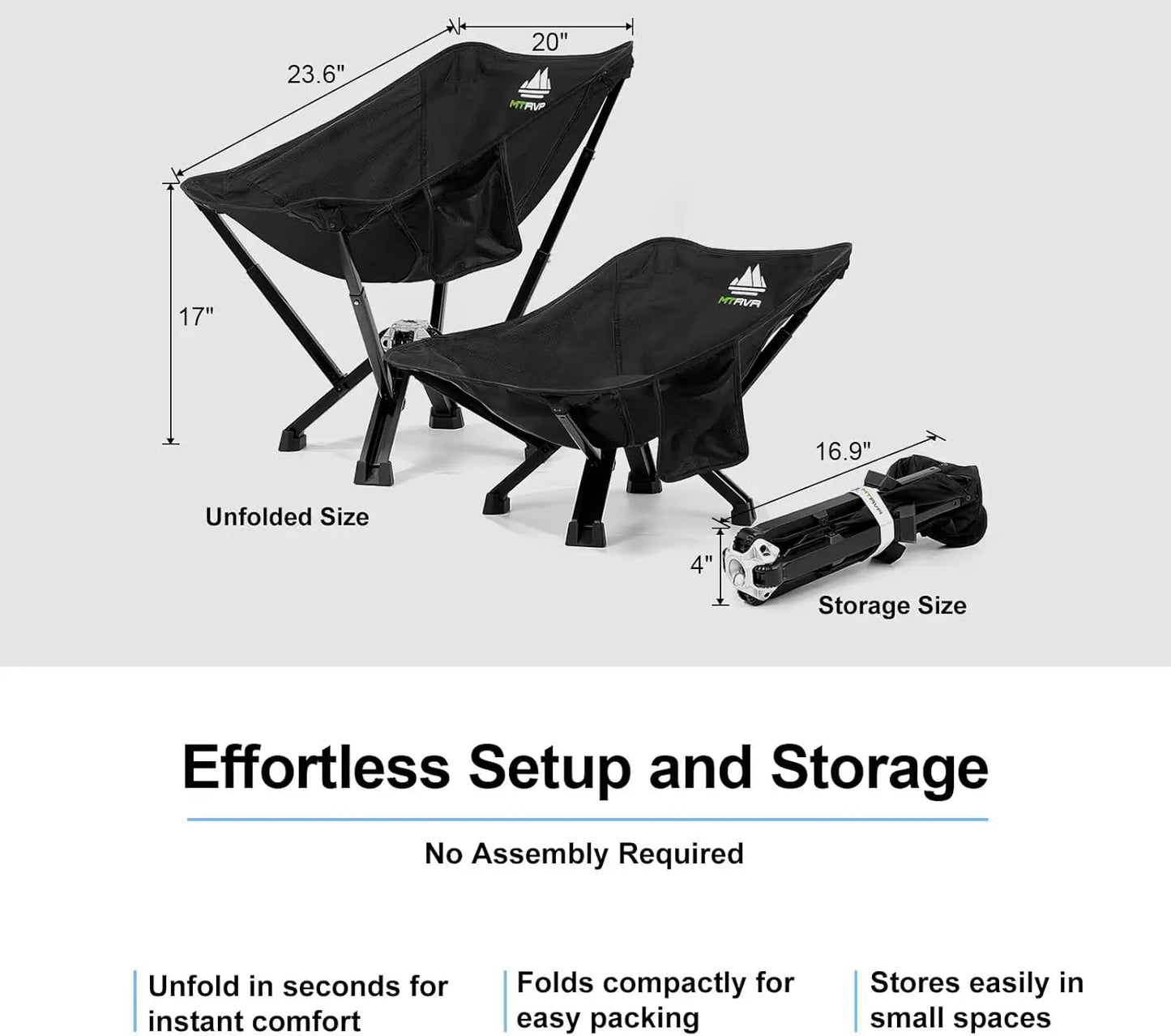 Portable Camping Chairs, Collapses to Size of Water Bottle, Lightweight Small Folding Chairs for Camping, Lawn, Travel, Picnics