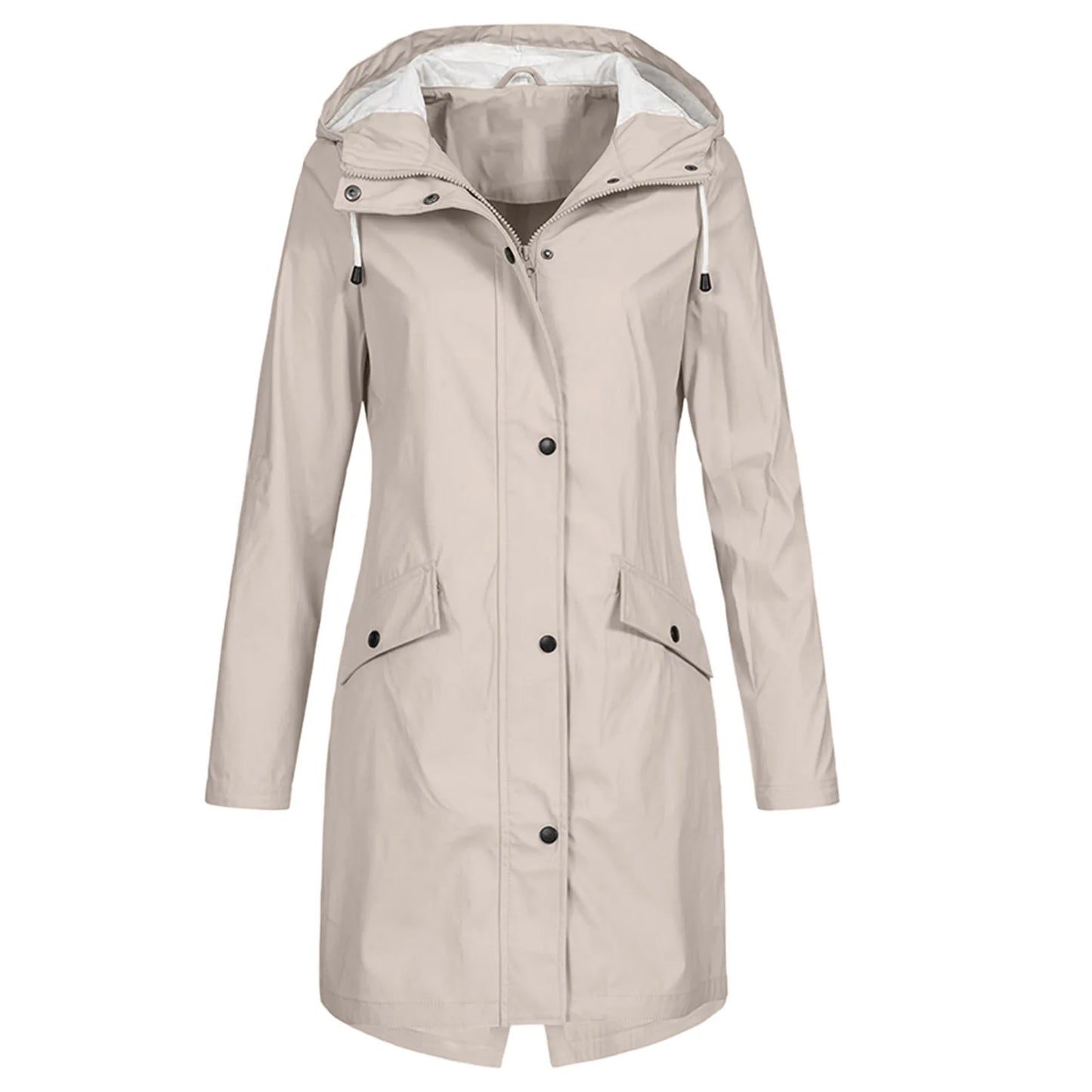 Women Waterproof Zipper Rain Jacket Solid Color Ladies Outdoor Mountaineering Lightweight Raincoats Plus Size XS-3XL