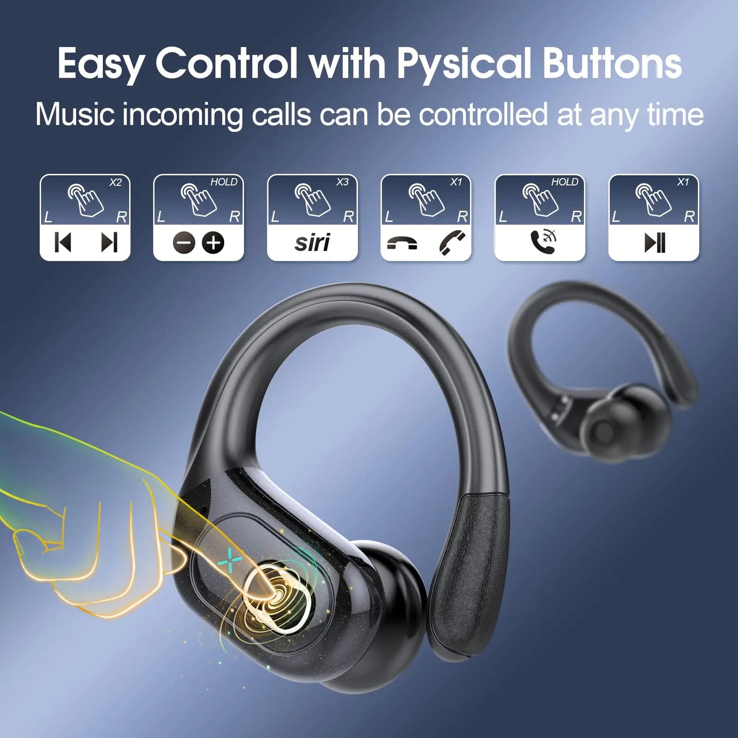 Wireless Earbuds Bluetooth 5.4, 75H Playtime Hi-Fi Stereo Deep Bass, ENC Mic IPX7 Waterproof Earhooks Sport Earphones.