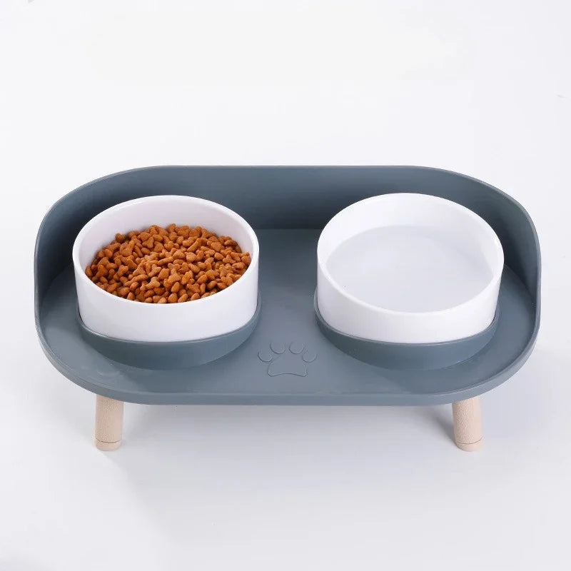 Elevated Dog & Cat Bowls Set Plastic Raised Anti-Slip Double Water Feeder Bowls Spine Protection for Cats Dogs Dinning Table New