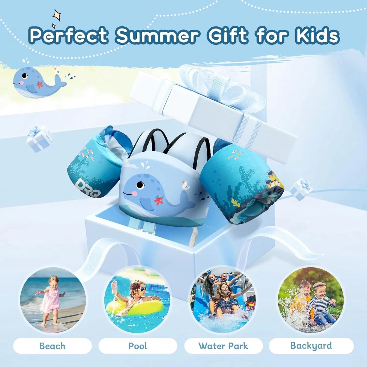 Kids Swim Vest Floaties for 22-66lbs, Puddle Jumper Life Jacket with Shoulder Harness Arm Wings for Boys Girls Ages 2-6 Years