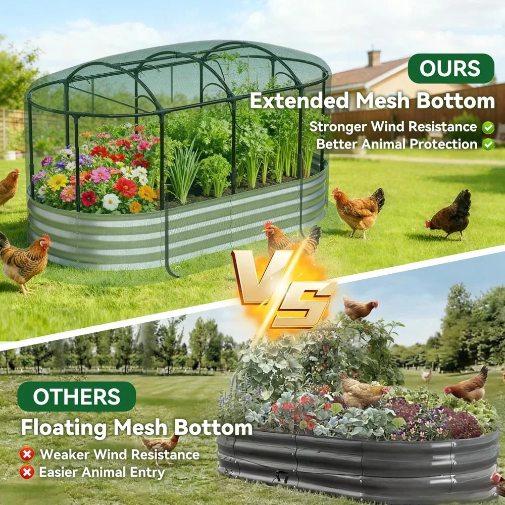 Self-Watering Raised Garden Bed 6x3x1 ft Galvanized Planter Box with Mesh Cover