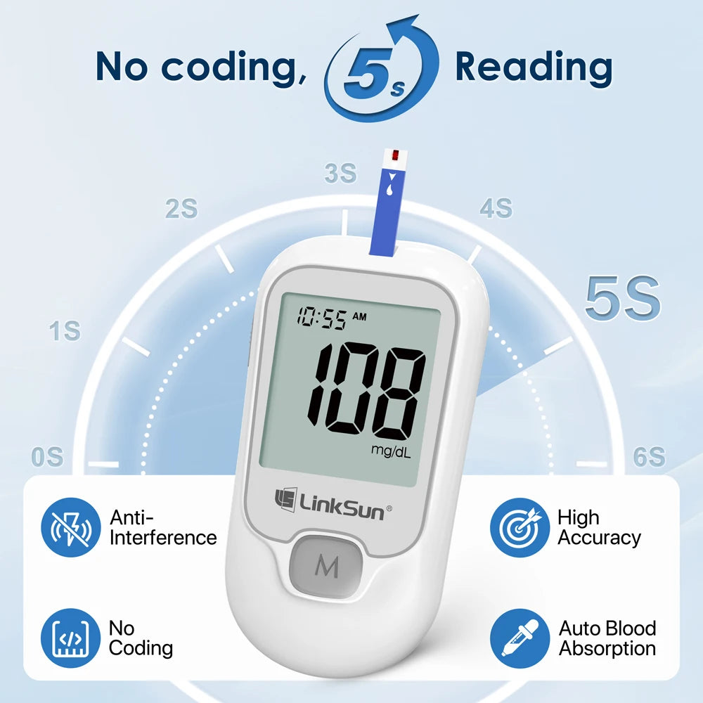 G-425-1 LinkSun Blood Glucose Meter Kit 50/100pcs Test Strips Lancets for Diabetes Monitor Digital Glucometer Blood Sugar Meter