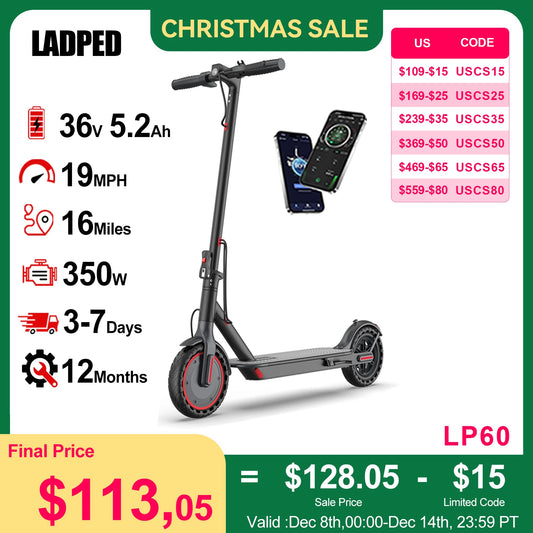 AOVOPRO LADPED LP60 Electric Scooter 350W 19mph Max Speed 8.5inch tire Folding Electric Scooter 16miles Max Range for Adult