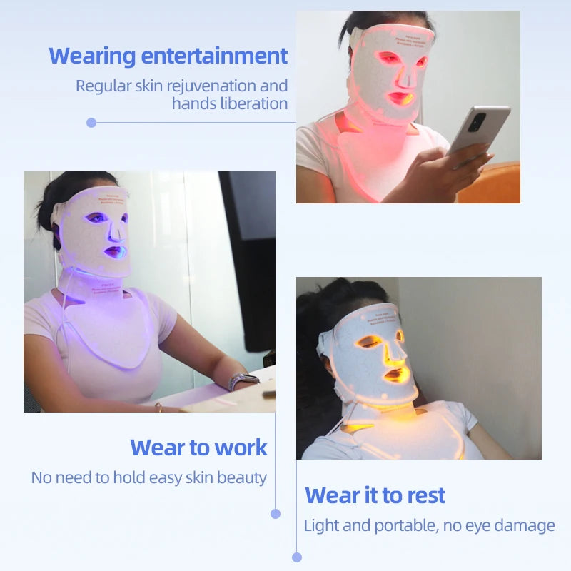 Silicon 4 Colors Light LED Facial Mask With Neck Beauty Infrared Red Light Photon Therapy Facial Mask Skin Rejuvenation Home Use