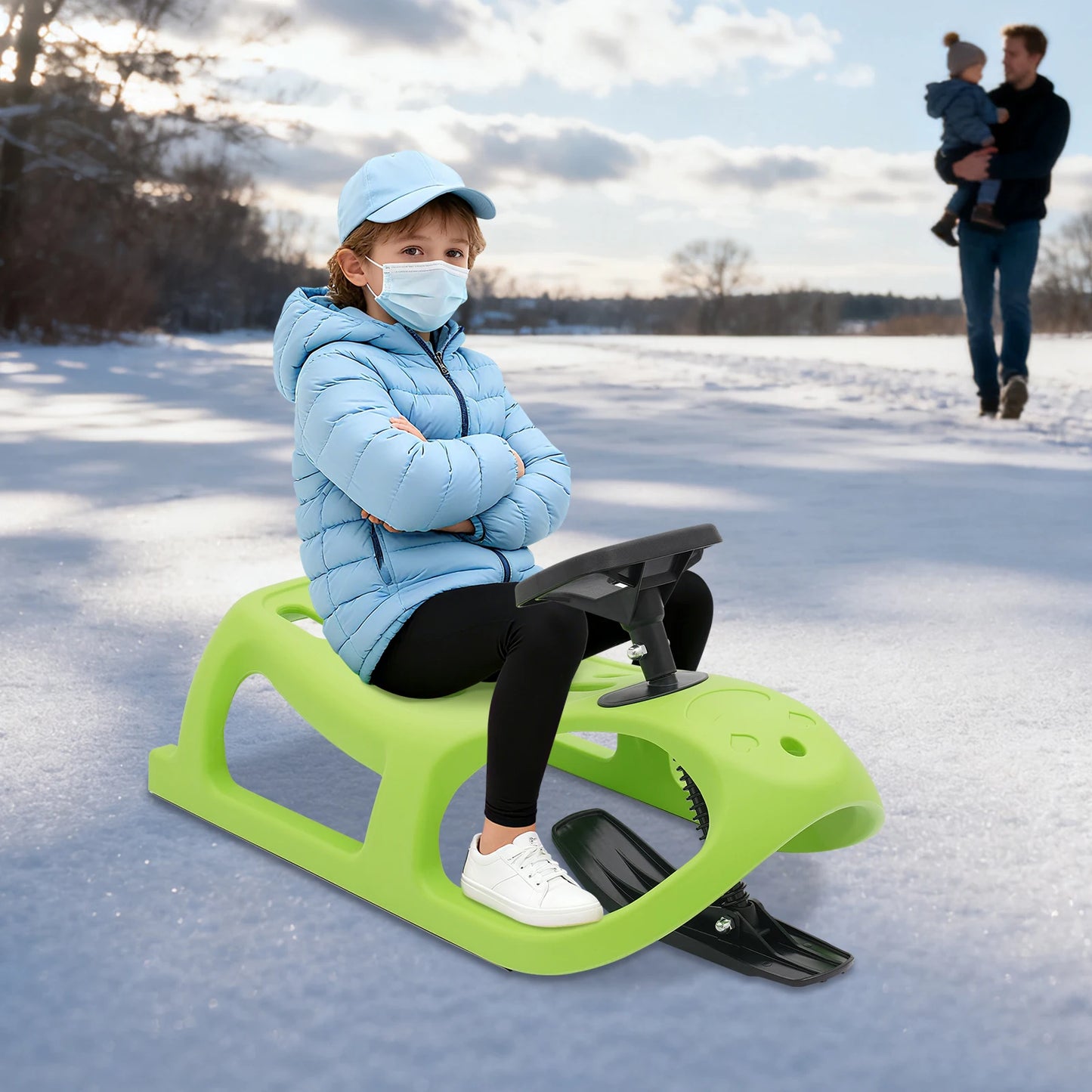 Snow Sled Single Rider Winter Sleigh Outdoor Snow Sled for Toddlers & Kids For Snowy Hills
