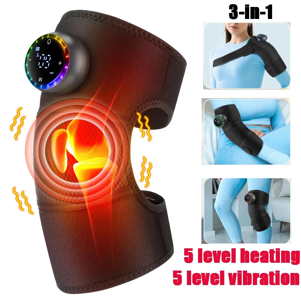 Eletric Heating Knee Massage Instrument Cordless Hot Compress Vibrator Knee Pad Joint for Elbow Leg Brace Care Muscle Relaxation