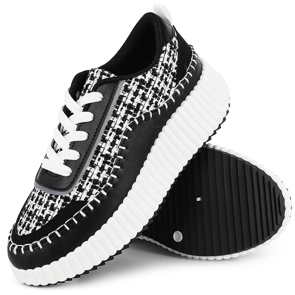 GIGIFOX Lace Up Platform Sneaker For Women Comfortable Wedge Casual Women shoes Fashion Chunky Sneakers Out door Walking Shoes