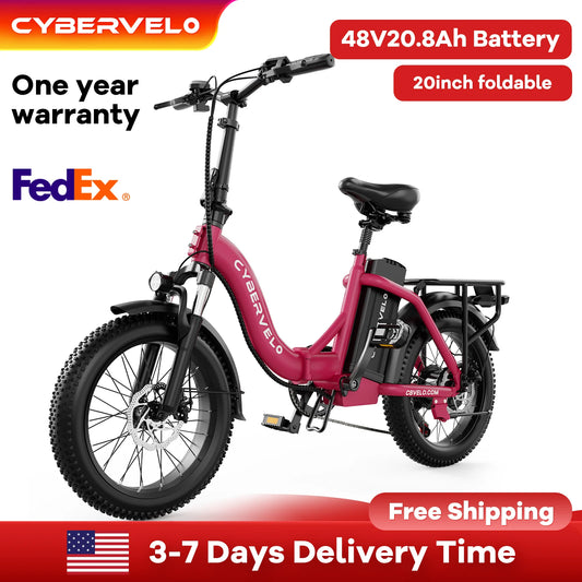 Cybervelo 1000W Folding Electric Bike, 48V 20.8AH Removable Battery for Adults,30+MPH 80 Miles Max Range, 20" Fat Tire Mars700