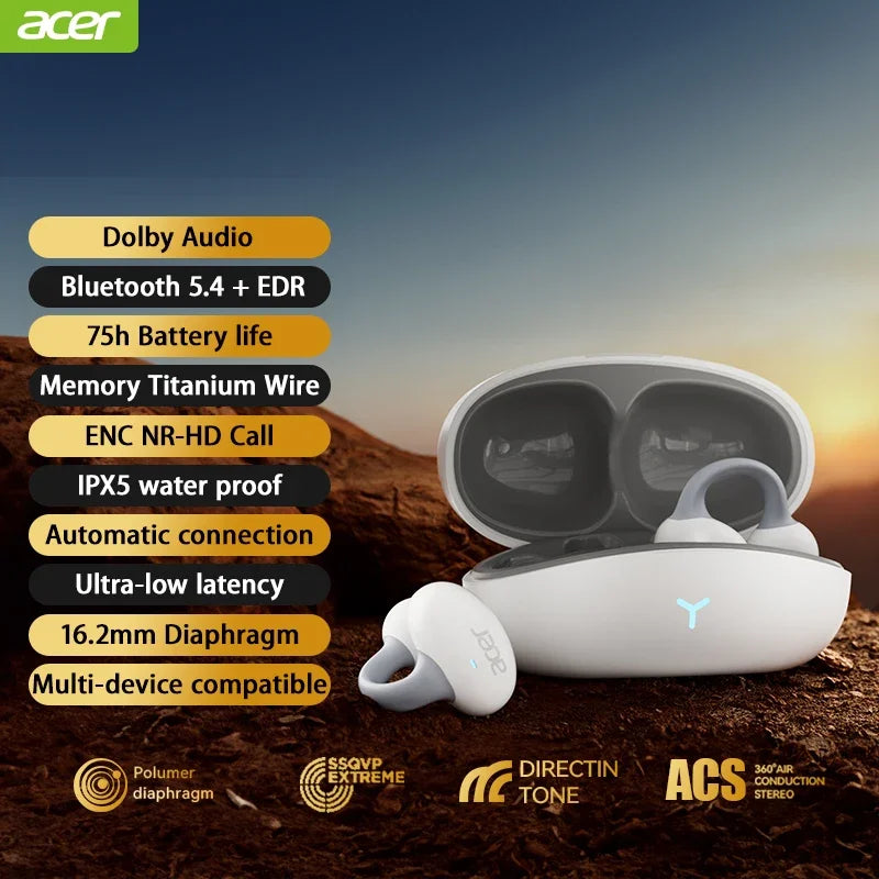 Acer OHR206 Clip-on OWS Bluetooth Earphpones IP5 Waterproof Dolby Sound Quality AAC/SBC Wireless Sports Bluetooth 5.4 Headphones