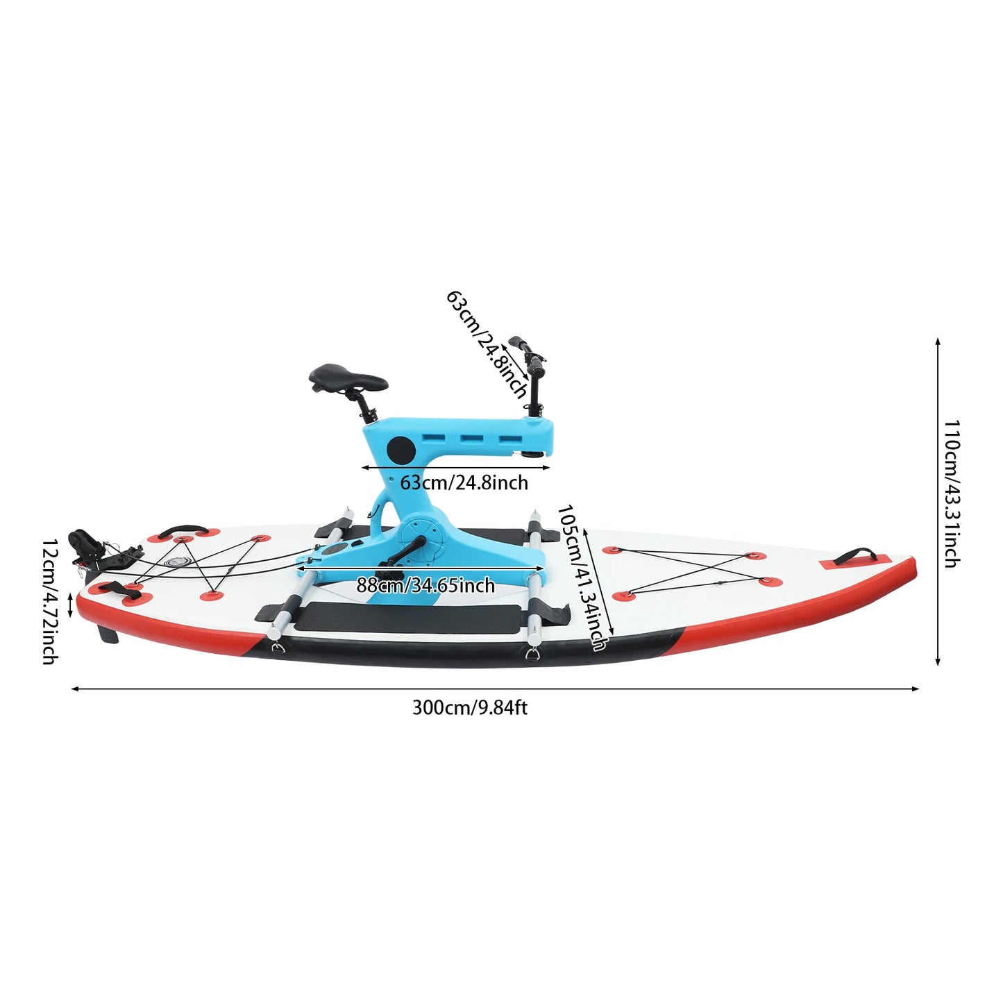Water Bicycle for 1 Person, Adjustable Seat Handlebars 90° Rotate, Inflatable SUP Board with Elastic Cargo Rope