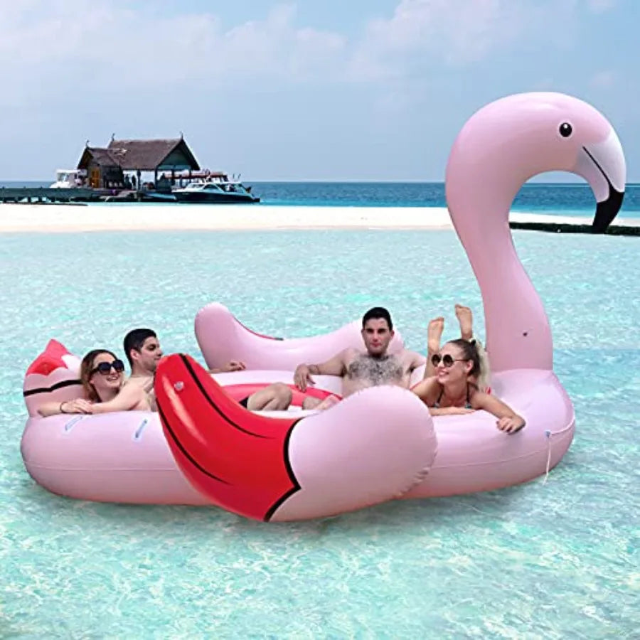 Giant Flamingo Pool Float for 4-6 People Inflatable Raft with Air Pump and 6 Cup Holders Pink Floating Island Toy for Adults Pa