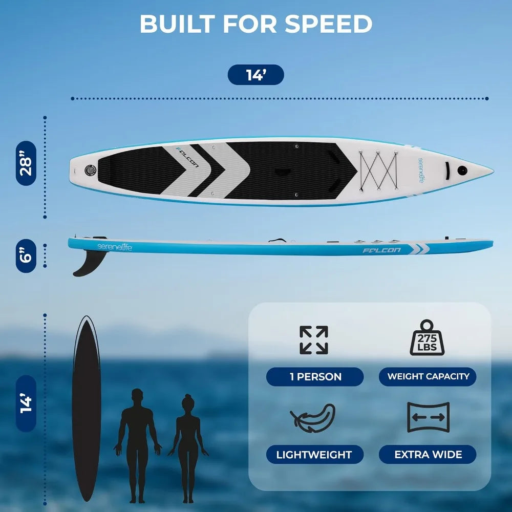 14’ Inflatable Stand Up Paddle Board for Racing - 28” Narrow Design for Expert Paddlers with Non-Slip EVA Deck Pad
