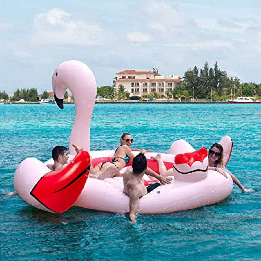 Giant Flamingo Pool Float for 4-6 People Inflatable Raft with Air Pump and 6 Cup Holders Pink Floating Island Toy for Adults Pa