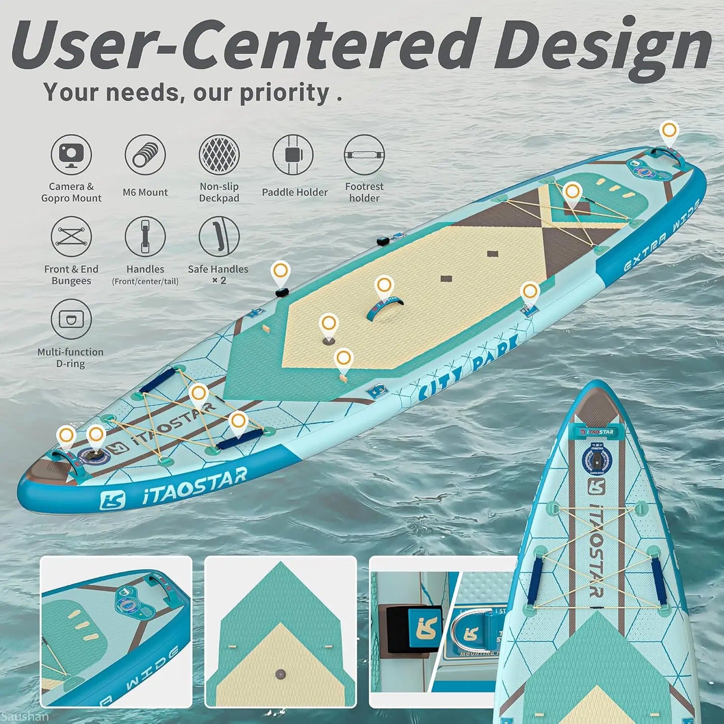 Extra Wide Inflatable Stand Up Paddle Board with Seat 12x35 Premium SUP Board Kit 5 Fins for All Levels Youth Adults