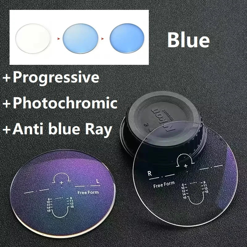 Color Progressive Photochromic Anti Blue Ray Multi Focus Prescription Lens Sunglasses Optical Diopter Lenses 1.56-1.74 MR-8 2pcs