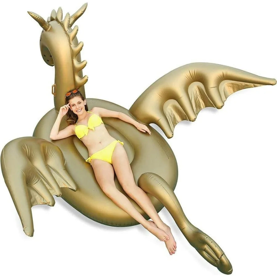 Giant Inflatable 103 Golden Dragon Pool Float for Summer Fun - Golden Color Durable PVC Material Ideal for Pool or Beach Use