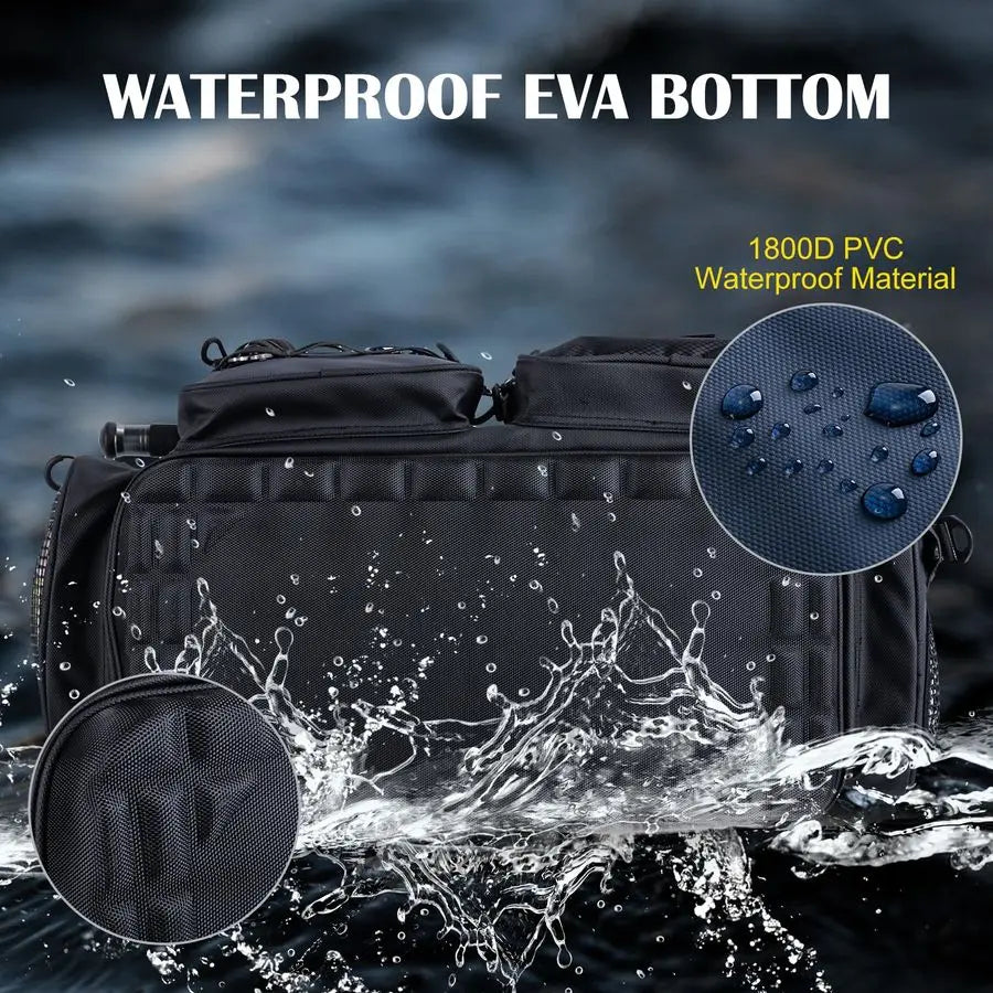 Large Tackle Bag,1800D PVC Waterproof Saltwater Gear Storage Big Fishing Bag with EVA Bottom,Store Up to 8PCS 3700 Plus 4PCS 360