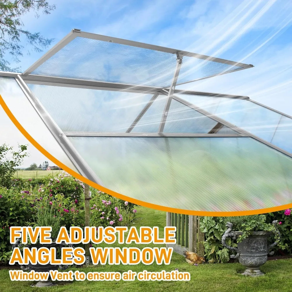 6x10-foot Outdoor Greenhouse, Large Walk-in Polycarbonate Greenhouse with 5 Roof Vents