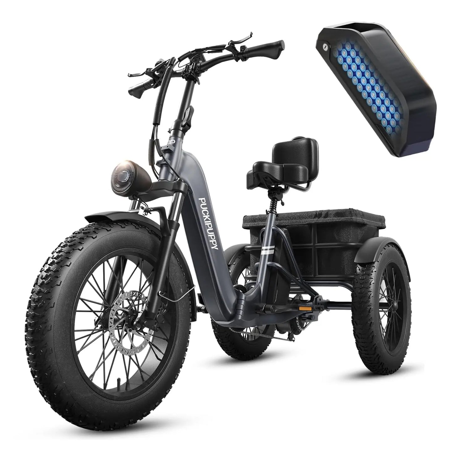 PUCKIPUPPY Husky Electric Trike for Adult 960W Peak Motor 60 Miles Range Tricycle 500 Lbs Load Electric Trike 2-Year Warranty