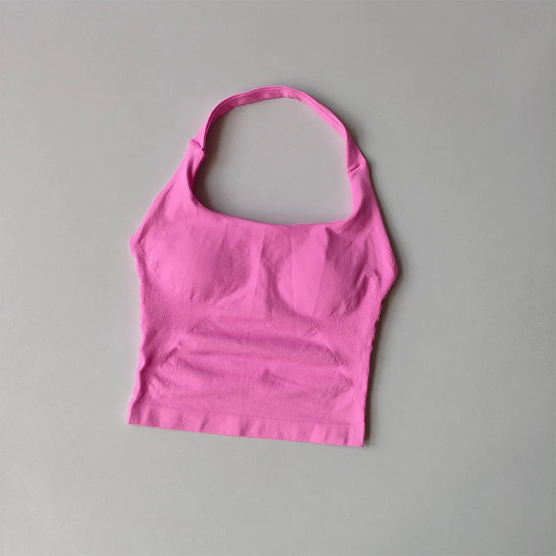 Neck Halter Shockproof Sport Longline Strappy Top Halterneck Vest Medium Support Yoga Gym Workout Seamless  Fitness Sport Bra