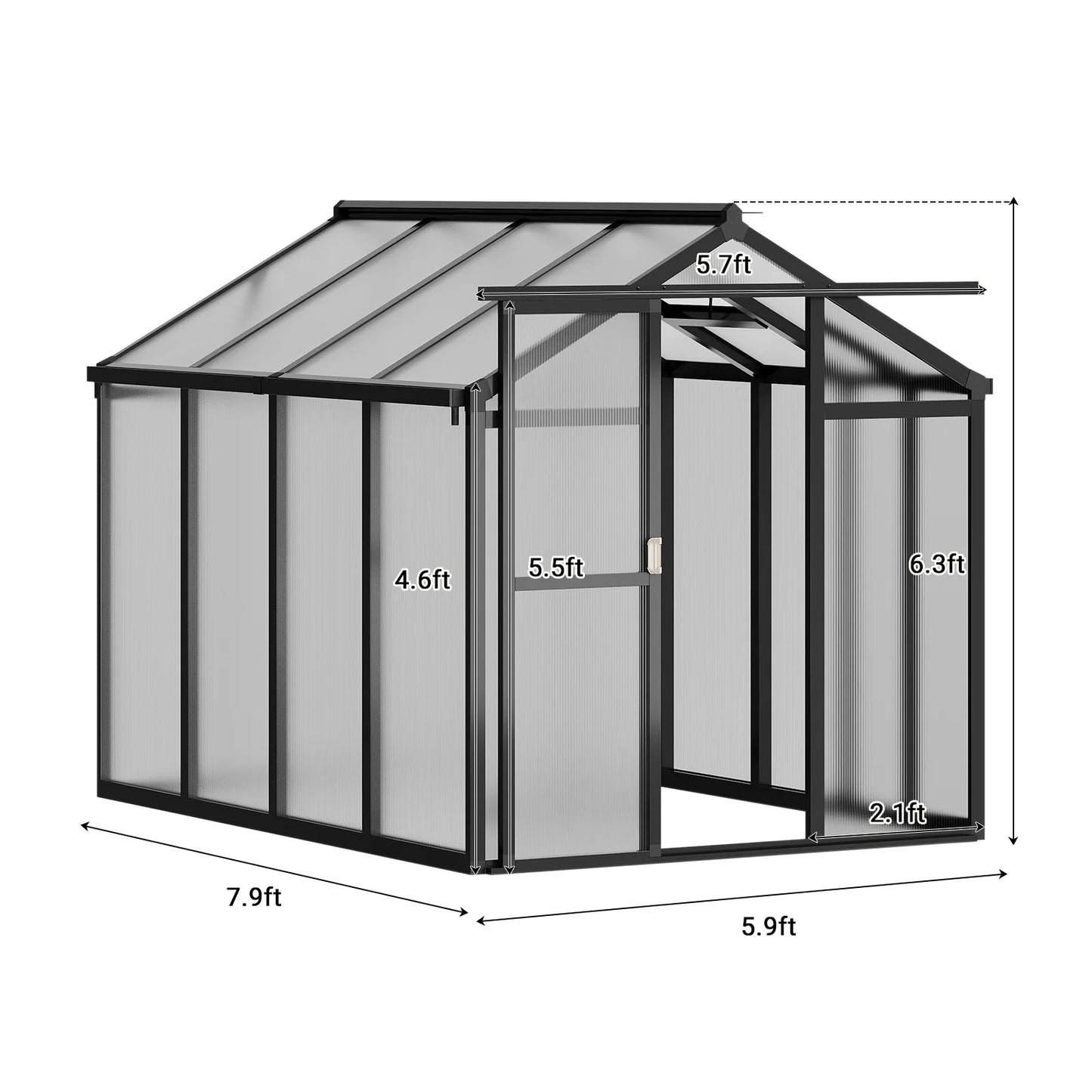 6x8 FT Greenhouse, Aluminum Walk-in Greenhouses for Outdoors, Large Heavy Duty Polycarbonate Greenhouse with Roof Vent