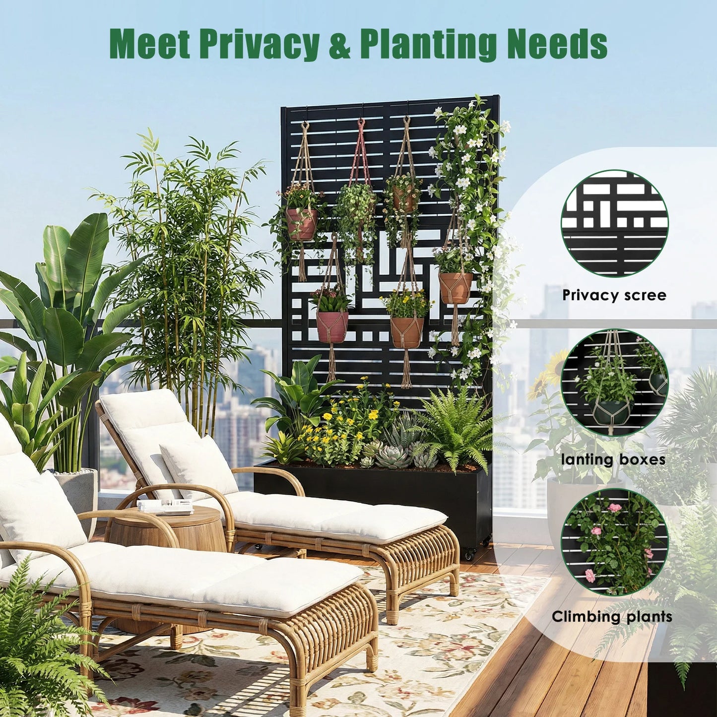 Privacy Screen Planter with Trellis and Wheels 70.87x35.43x15.75 Inch Garden Planter Suitable for Climbing Plants and Vegetables