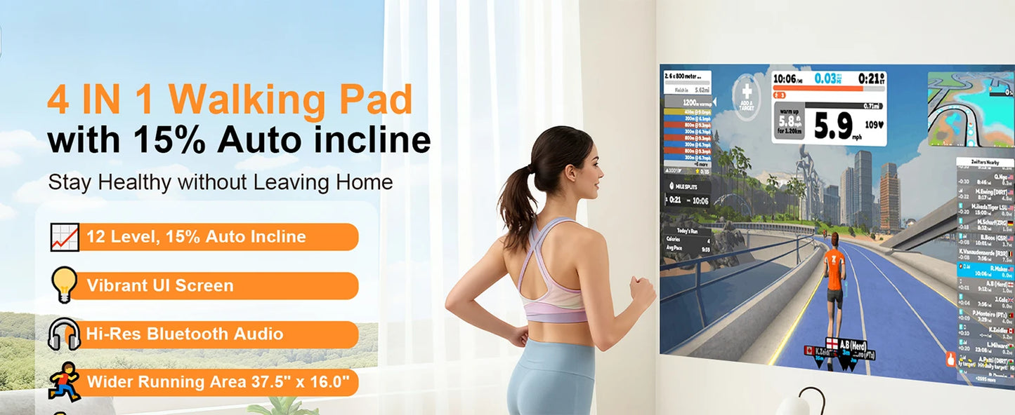 3.5HP Walking Pad Treadmill with 17% Auto Incline 12-Level,450 lbs RGB UI Screen,3 in 1 Under Desk Treadmill with Auto Incline