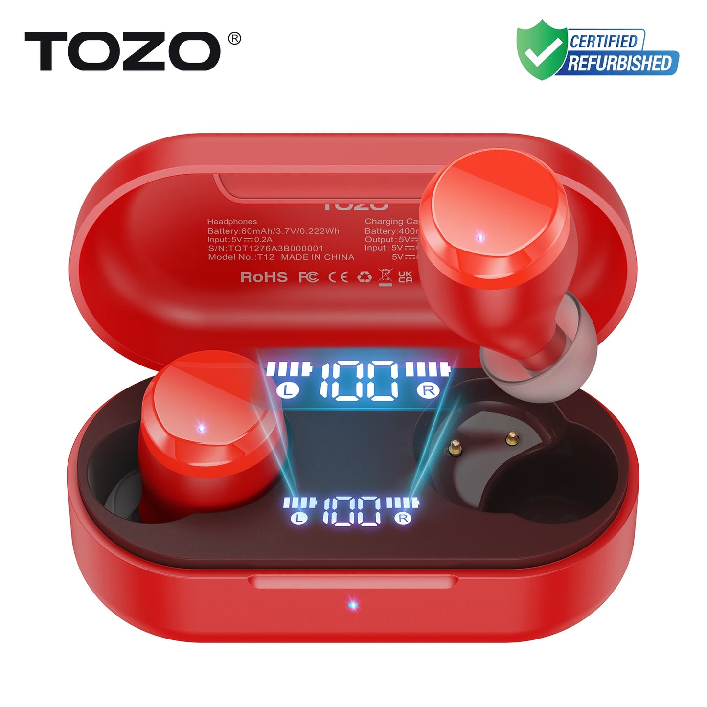 Refurbished TOZO Tonal Dots Headsets TWS In Ear Sport Earbuds Built-in LED Display ENC Calls Clear Touch Control Sound Stereo