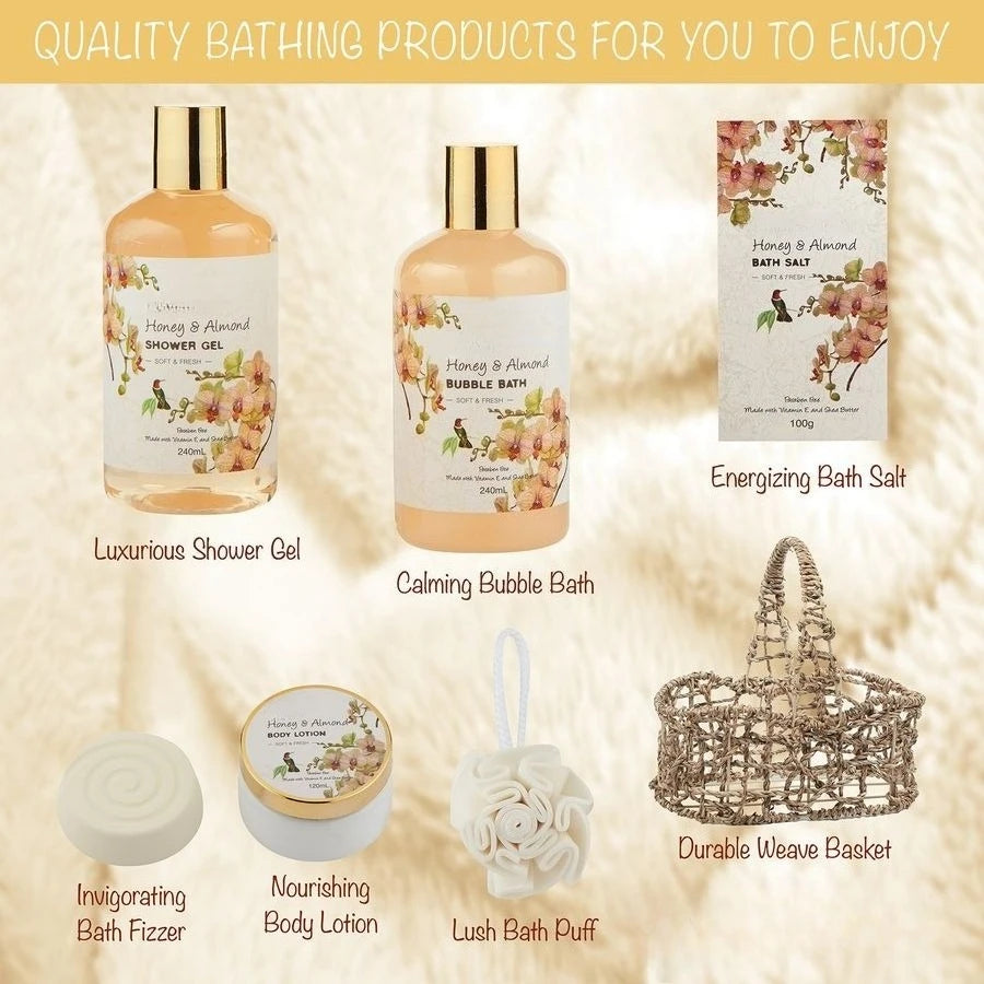 Gifts, Gift Baskets for Women Who Have Everything, Home Spa Honey amp Almond Scent, Luxury Bath amp Body Set Shower Gel, Bubble