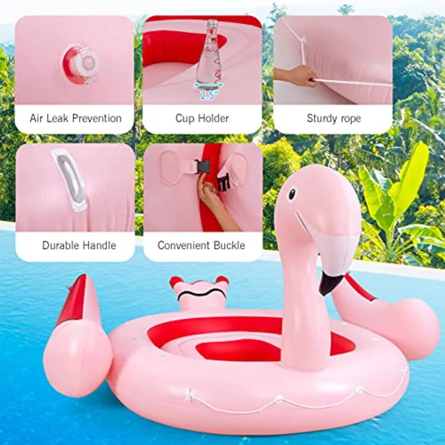 Giant Flamingo Pool Float for 4-6 People Inflatable Raft with Air Pump and 6 Cup Holders Pink Floating Island Toy for Adults Pa