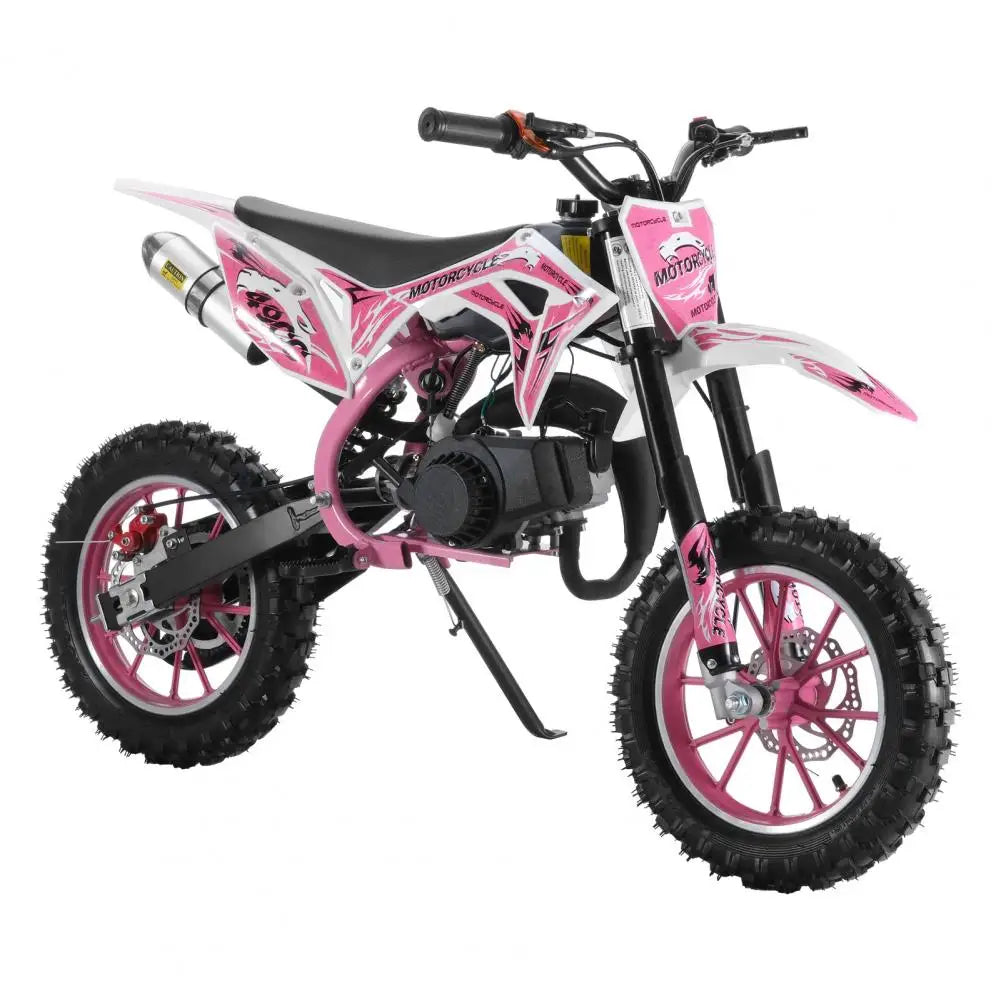 49cc 2-Stroke Pink Dirt Bike, Gas Power Motocross, Equipped With Front And Rear Disc Brakes, Pull-start, Cool Birthday Gift