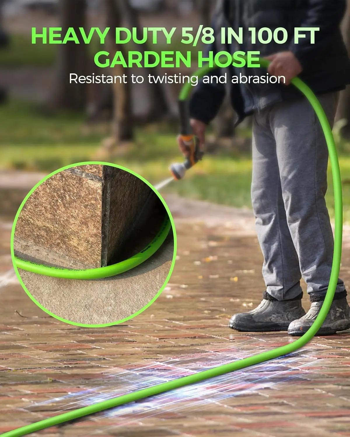 100 FT Heavy Duty Garden Hose with Swivel Handle, 200 PSI Working Pressure, Flexible All-Weather Water Hose