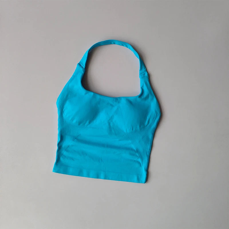 Neck Halter Shockproof Sport Longline Strappy Top Halterneck Vest Medium Support Yoga Gym Workout Seamless  Fitness Sport Bra