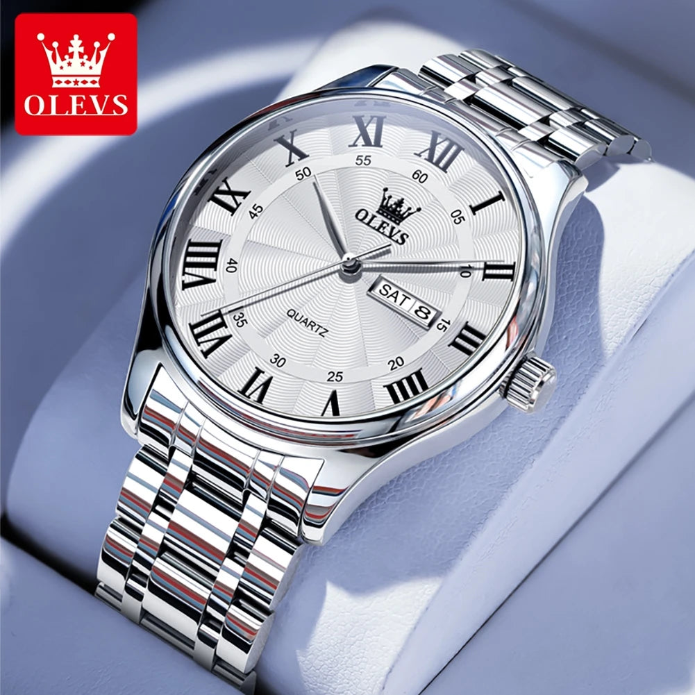 OLEVS 3663 Mens Watch Original Simple Brand Quartz Watch Waterproof Luminous Watches For Men Dual Calendar Display Mens Gifts