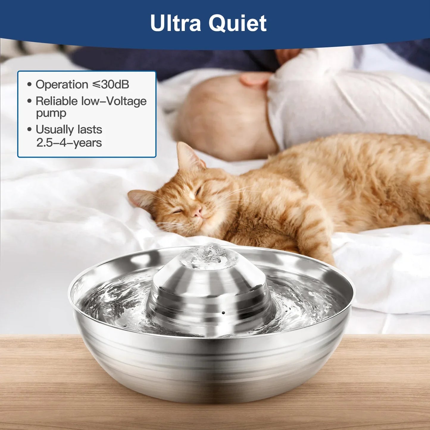 Dog Cat Water Fountain Stainless Steel Pet Drinking Fountain for Cats Small Dogs 2L Ultra-Quiet Automatic Fountains Dog Drinker