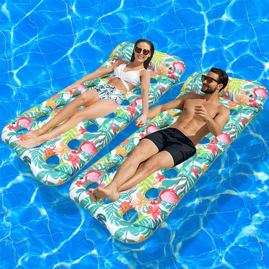 2026 Water Float Summer Beach Party Leaf Flamingo Hole Float Foldable Eco Friendly Thickened PVC Inflatable Mattress