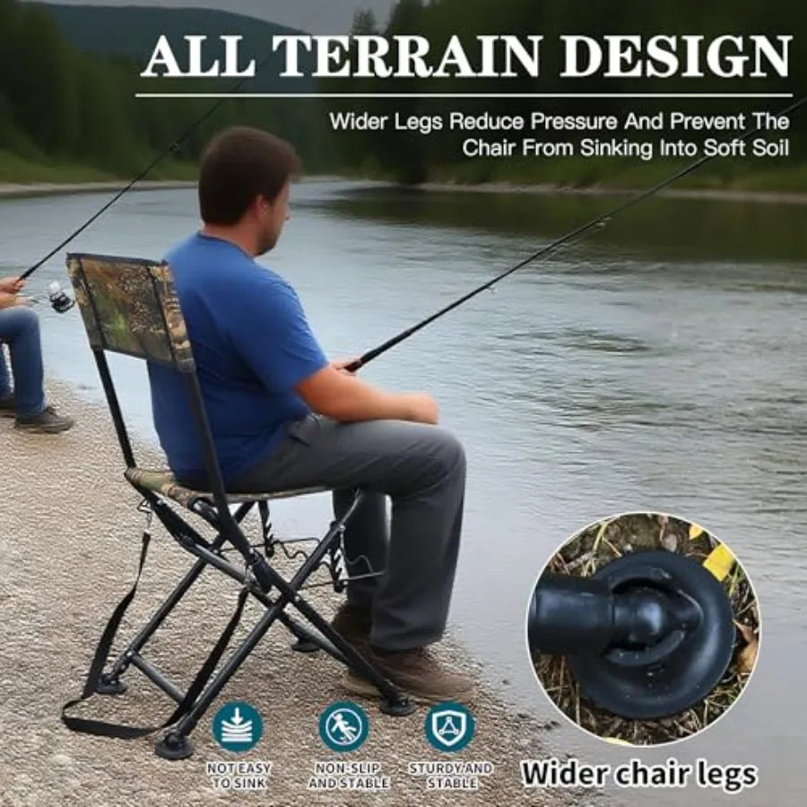 Fishing Chair with Rod Holder for Adults Outdoor Foldable Fishing Stool Portable Camping Chair with Rotating Soft Cushion Foot