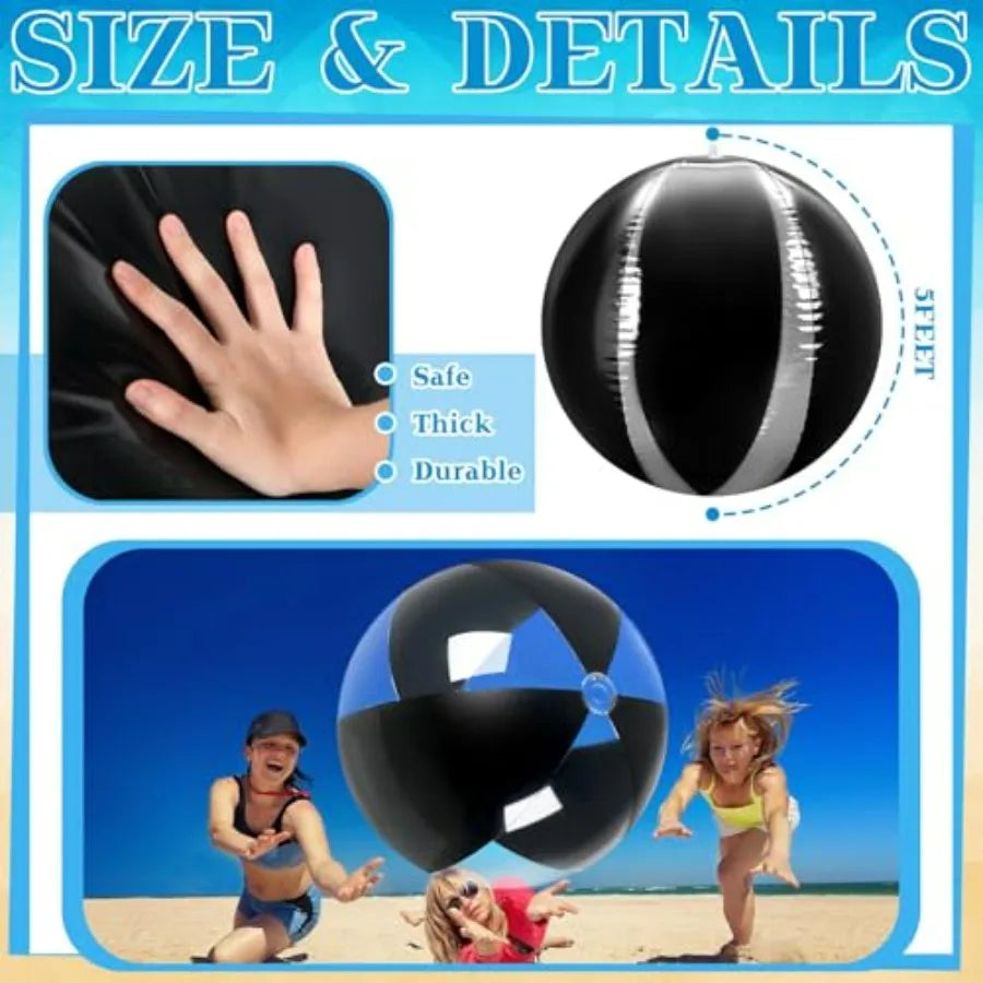 4 Pcs Inflatable 5 Feet Giant Beach Ball Summer Pool Toy for Adult Family Swimming Party PVC Plastic Jumbo Ball in Blue for Bir