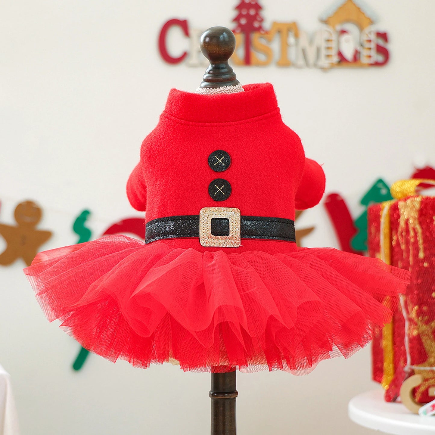 Dog Christmas Dress Snap Button Santa Claus Puppy Dress Pet Holiday Clothes for Small Dogs Cats
