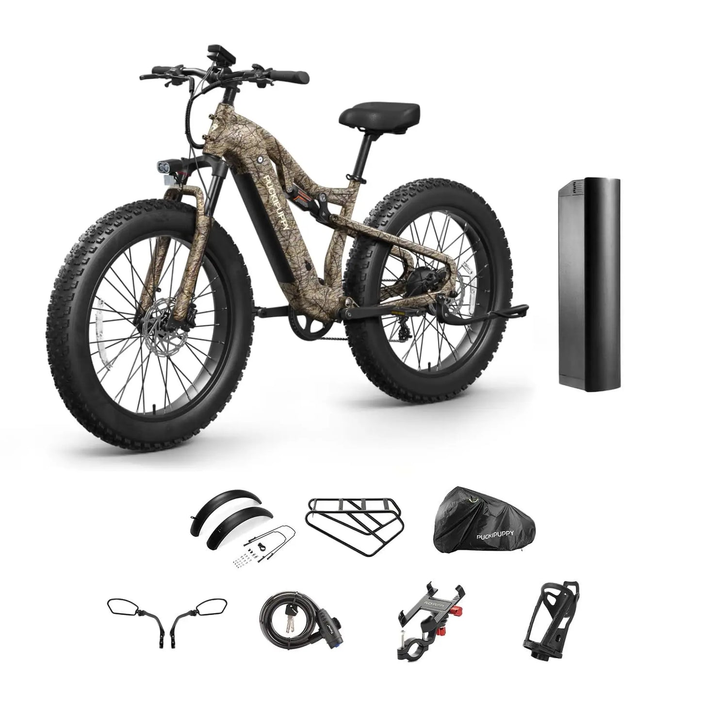 PUCKIPUPPY Labrador-pro Electric Bike 26" Fat Tire Full Suspension Electric Mountain Bike 1350W 48V 20AH Ebike 2-Year Warranty
